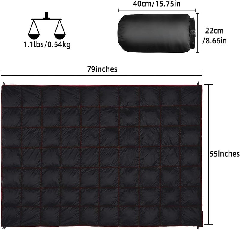 GLORSIGN Outdoor Puffy Camping Blanket, Lightweight Down Alternative Puffy Printed Camping Large Ultra Warm Hammock Top Quilt Waterproof Blanket for Traveling Picnic Beach Party Cold Weather (Black) - Image 2